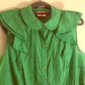 Juicy Couture green ruffle detail cotton blouse